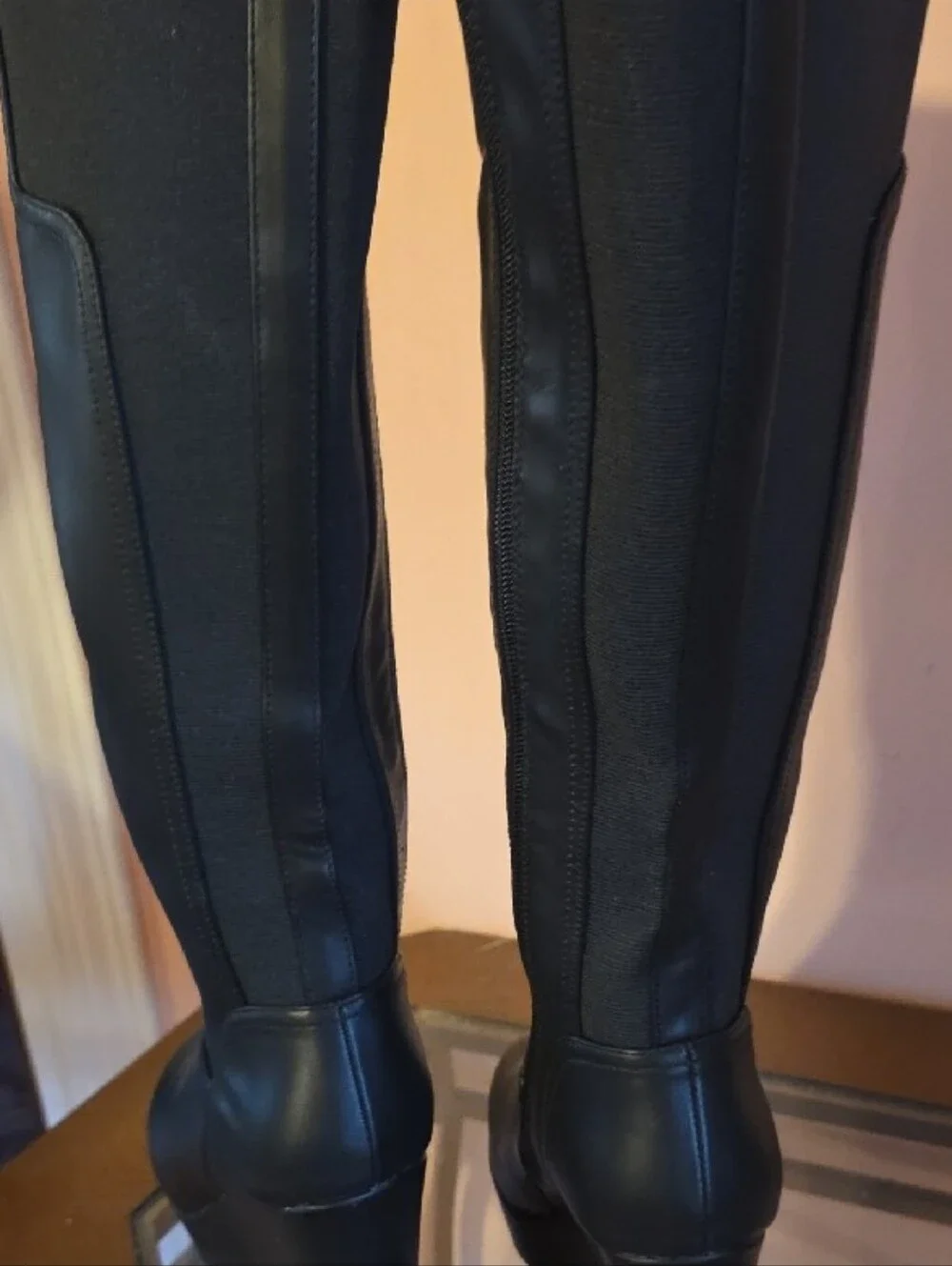 Classic Black Wedge Knee-High Boots - Women's Stylish Riding Boot
